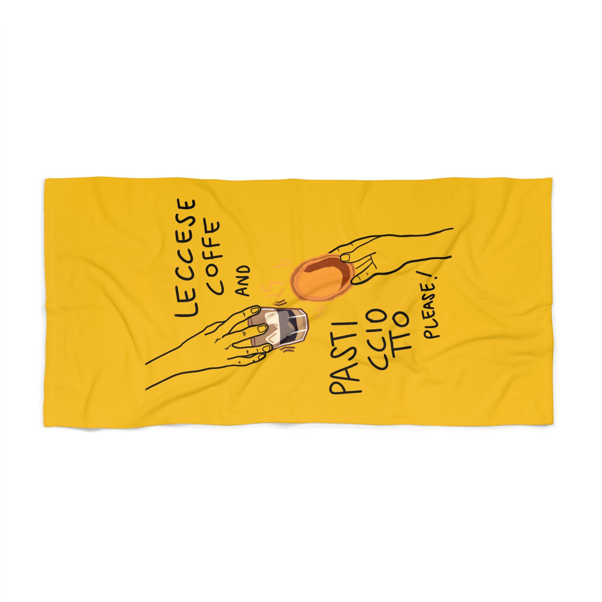 "Leccese coffe and Pasticciotto please" Yellow - Beach Towel